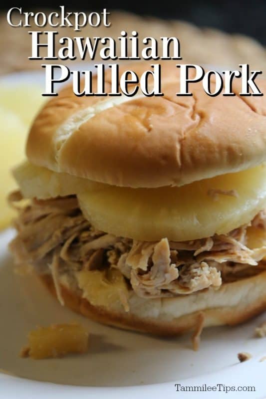 Crockpot Hawaiian Pulled Pork over a bun with pineapple slices and pulled pork