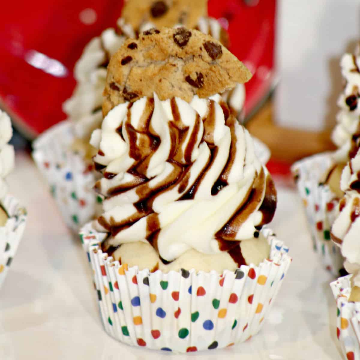 Chips Ahoy Cupcake in a paper wrapper