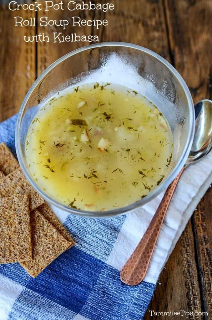 Crock Pot Cabbage Roll Soup Recipe with Kielbasa! This slow cooker soup recipe is so easy to make! Simple, healthy, you can easily add in potatoes and sausage. The perfect comfort foods with bacon and rice! Great for dinners, easy meals, and leftovers!