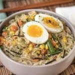 Easy homemade Ramen Bowl Recipe! Make with chicken stock, vegetarian or vegan depending on which stock you use. Add in an egg or other vegetables for fun! This is a quick, simple recipe the family with love!