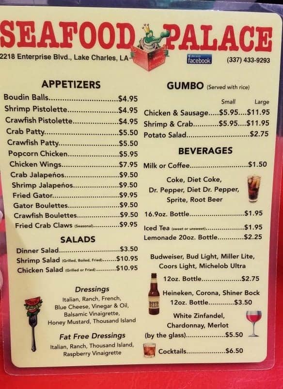 seafood palace menu