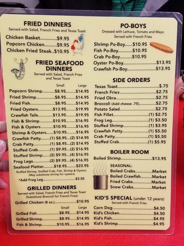 seafood palace menu