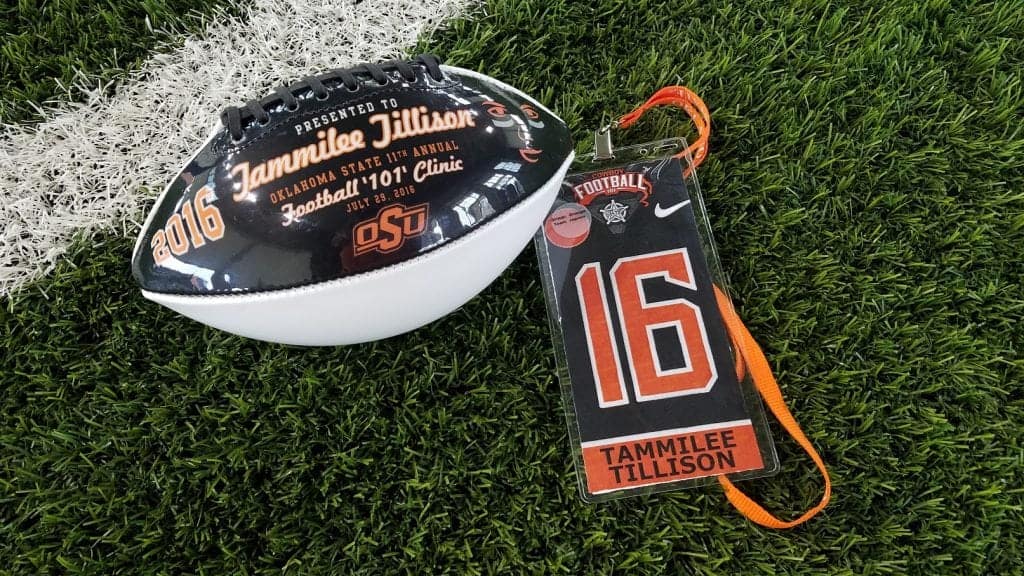 OSU Football and name badge on green turf