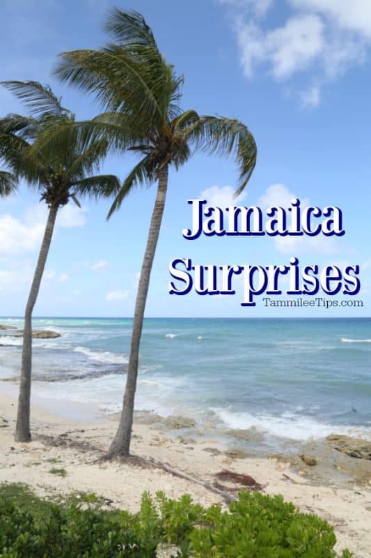 Jamaica surprises text by palm trees and ocean