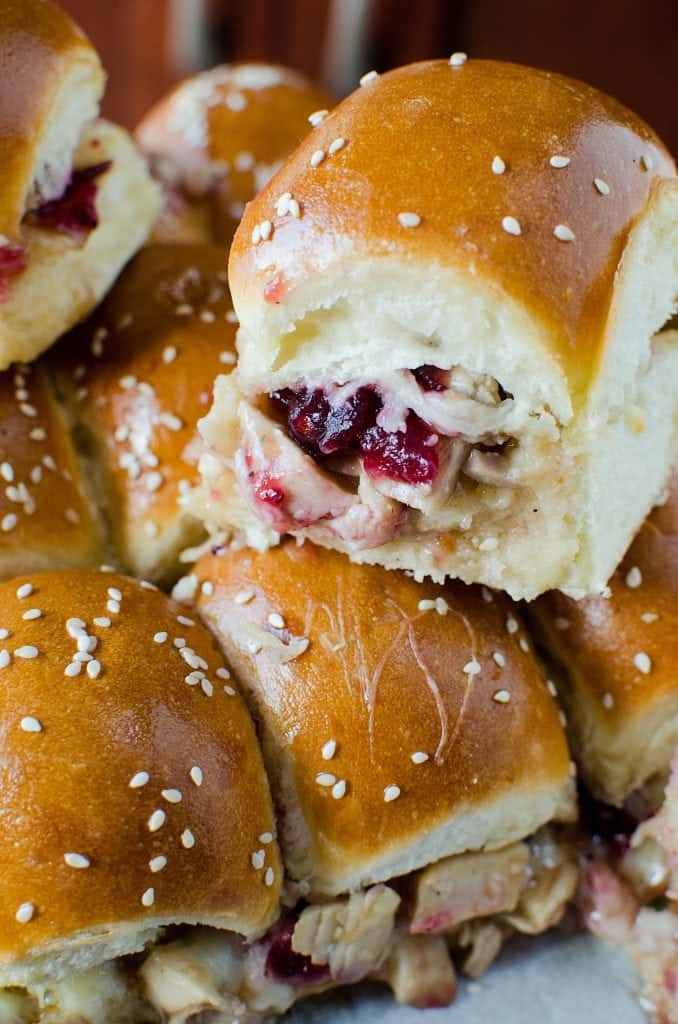 Super easy Cranberry Turkey Sliders Recipe! A great way to use holiday leftover turkey and cranberry! 