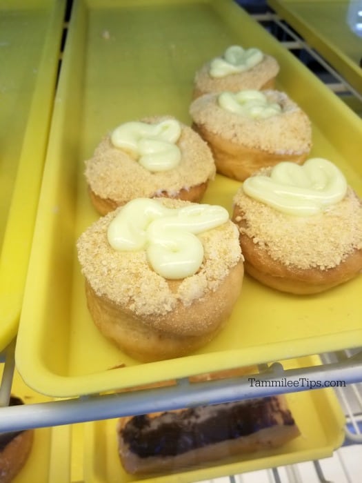 Key lime donuts on a yellow tray