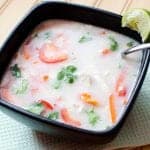 Make this delicious Thai Coconut Chicken Soup Recipe in the crock pot slow cooker today! So easy to make and tastes so good for dinner! A great comfort food!