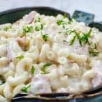 Easy Crock Pot Macaroni and Cheese with Ham Recipe. Great for leftover ham, family dinner, the perfect slow cooker comfort food!