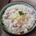 Easy Crock Pot Cheese Grits Recipe with leftover ham! Great for breakfast or brunch. The slow cooker crockpot does all the work.