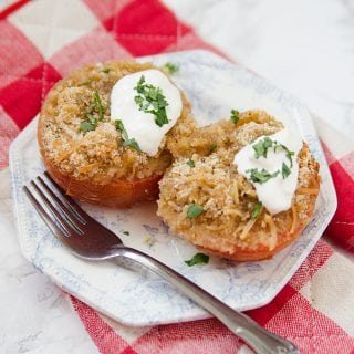 Slow Cooker Crock Pot stuffed Tomatoes recipe! So easy to make and tastes amazing #crockpot #slowcooker #tomatoes #comfortfood #recipes