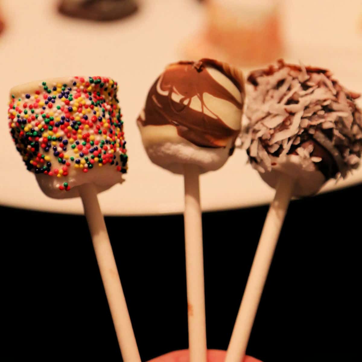 Chocolate Covered Marshmallows on a white stick