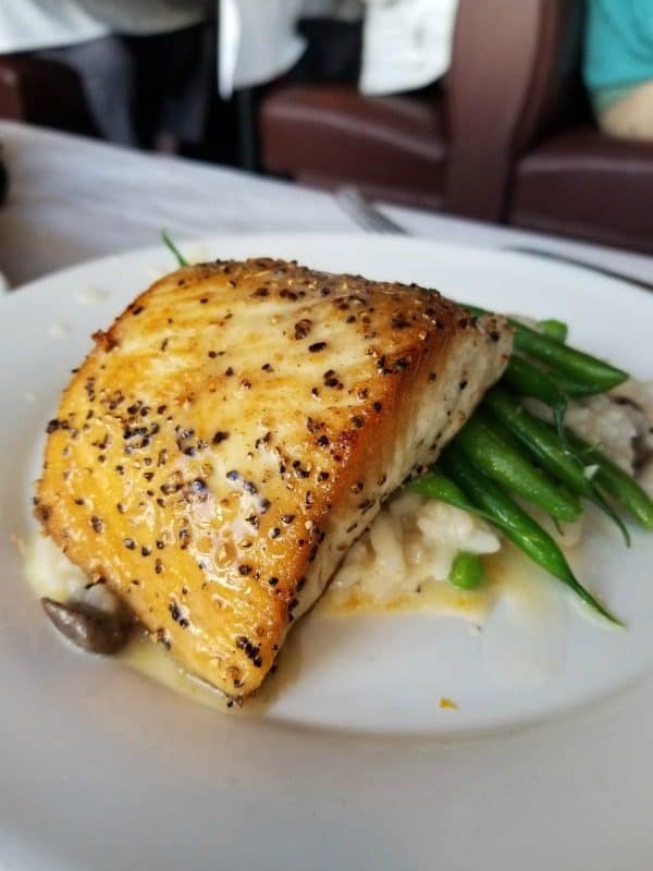 Fish on risotto and green beans