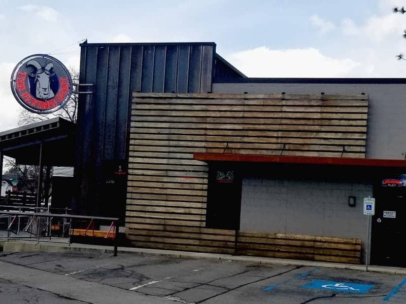 Exterior of the Flying Goat with neon sign