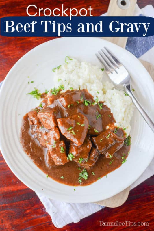 Slow Cooker Crockpot Beef Tips and Gravy Recipe - Tammilee Tips