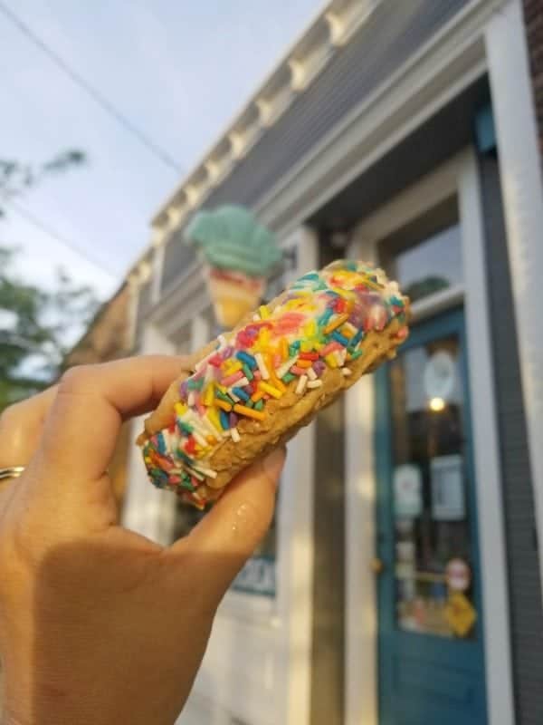 hand holding an ice cream sandwivh