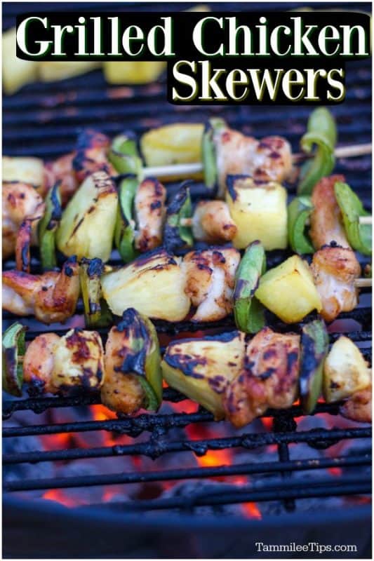 Sweet and Spicy Chicken Skewers on the barbecue with pineapple and peppers
