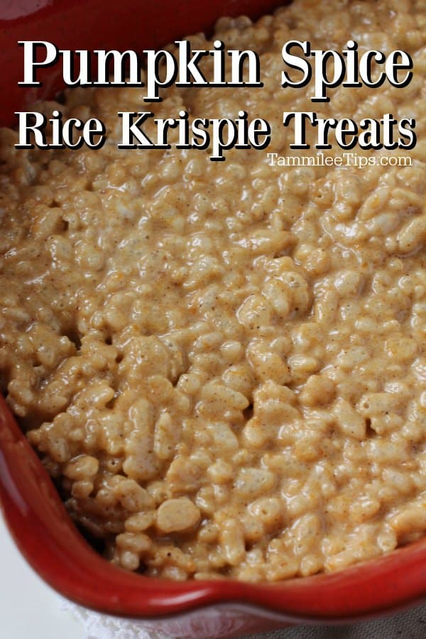 pumpkin spice rice krispie treats in a red pan