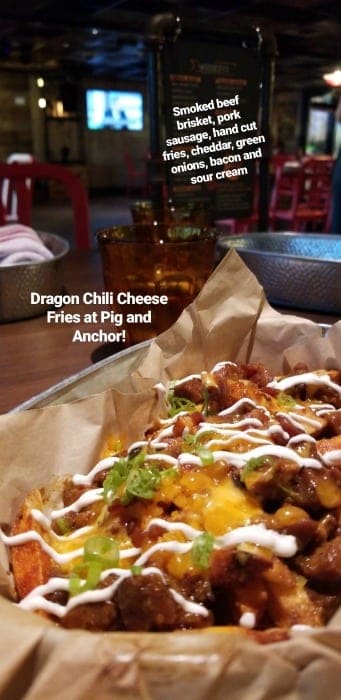 Dragon chili cheese fries in a basket 