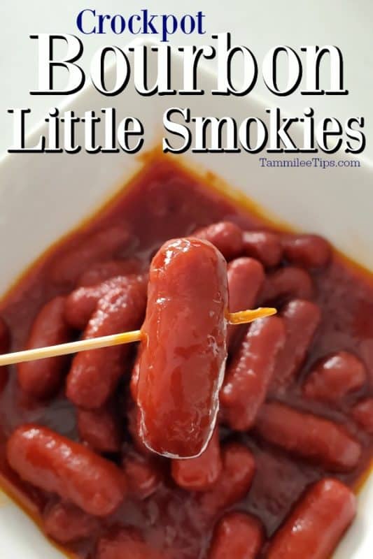 Crockpot Bourbon Little Smokies over a litl smokie on a toothpick