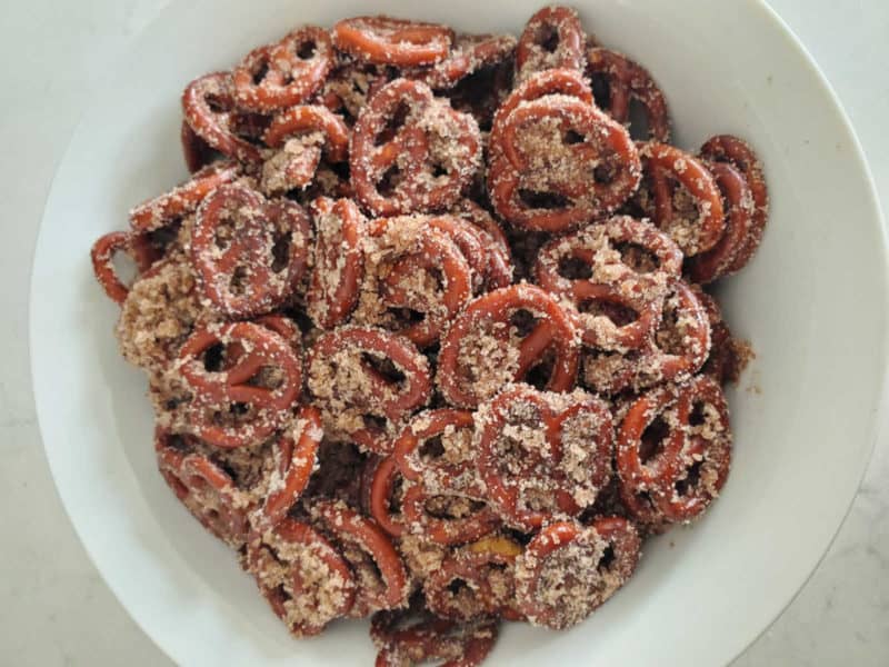 Cinnamon Sugar Pretzels in a white bowl