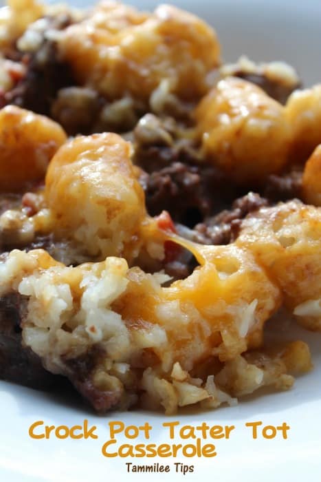 crockpot tater tot casserole on a white plate