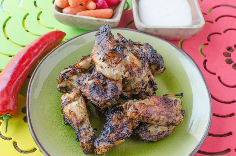 Jamaican Jerk Chicken Wings on a green plate