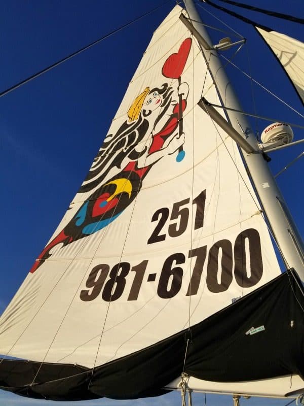 Sail wild hearts phone number on the sailboat sail