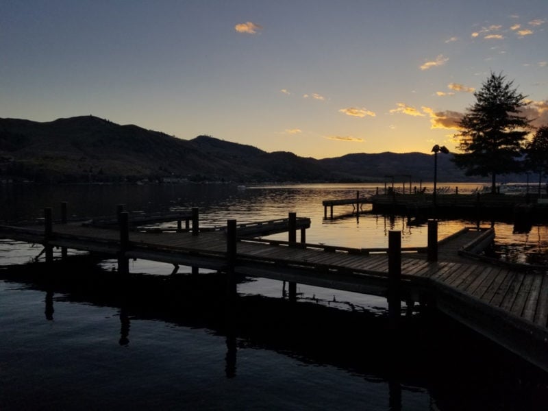 Sunset over Lake Chelan from a dock
