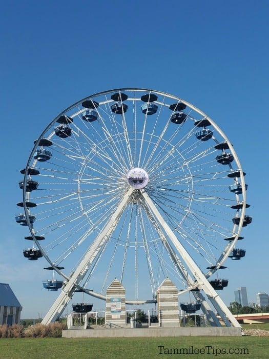 Ferris wheel with city skyscape in the background