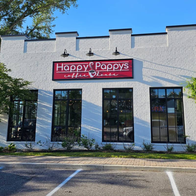 Happy Pappy's coffee house entrance sign 