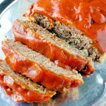 crockpot meatloaf sliced on a silver platter