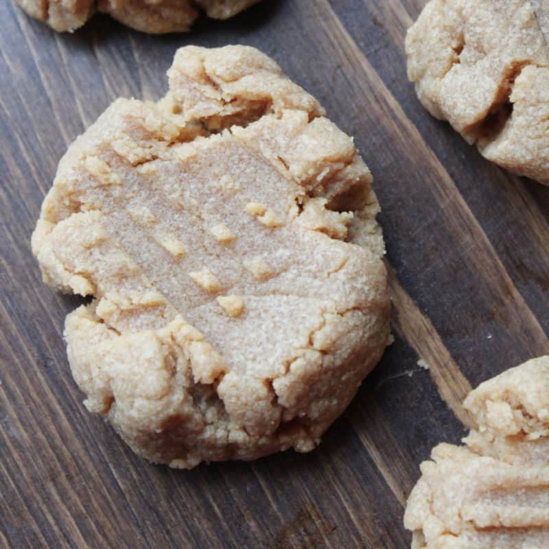 3 Ingredient Peanut Butter Cookies on a wood board
