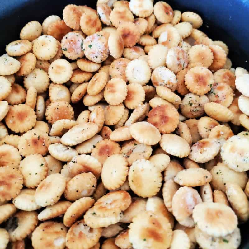 Ranch oyster crackers in a slow cooker
