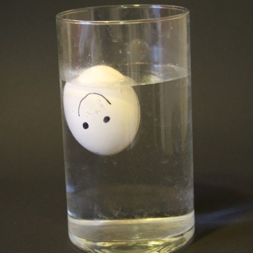 egg with an upside down smiley face in a vase