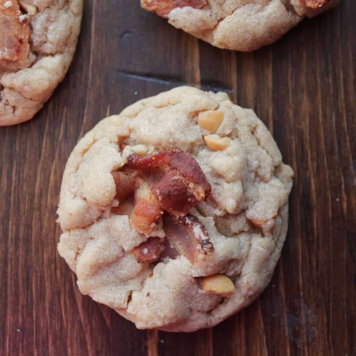 Peanut Butter Bacon Cookies on a wood board