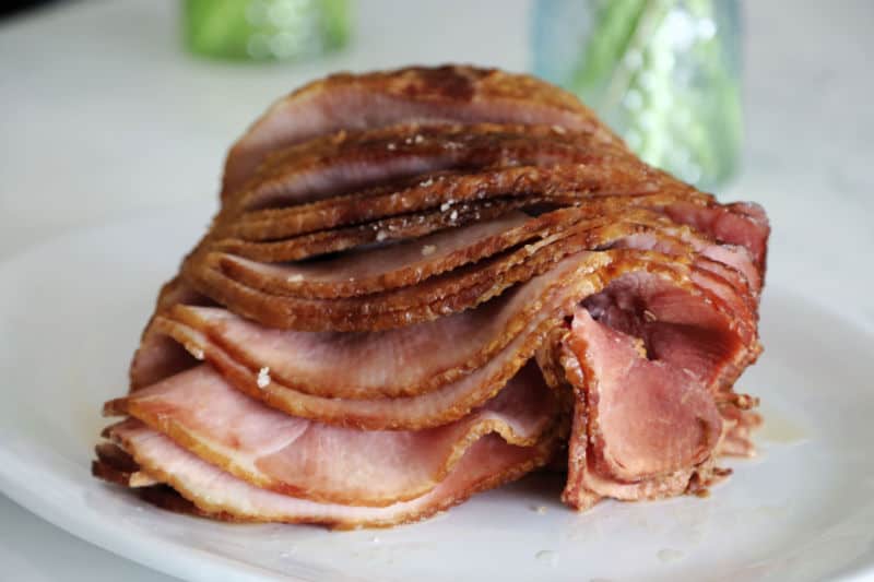 Spiral ham on a white platter