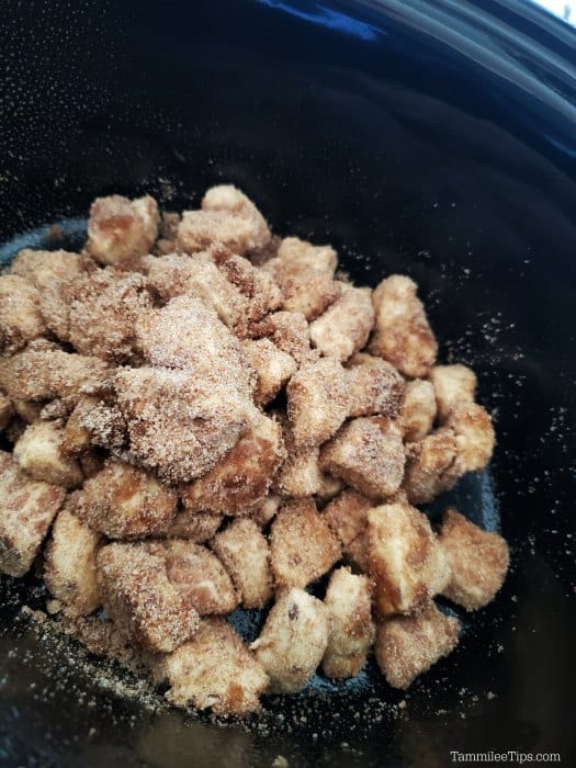 Crockpot Cinnamon Roll Monkey Bread in the crockpot before being cooked