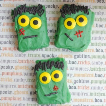 Frankenstein Rice Krispie Treats on Halloween paper