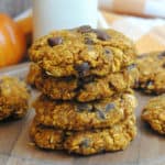 Stack of Pumpkin Oatmeal cookies on a wood board