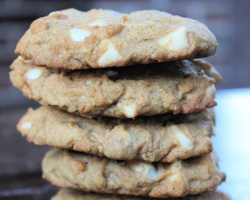 Stack of white chocolate chip cookies