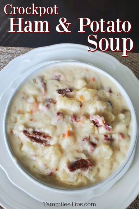 Crockpot Ham and Potato Soup over a bowl of soup