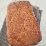 banana bread in a white baking dish. 