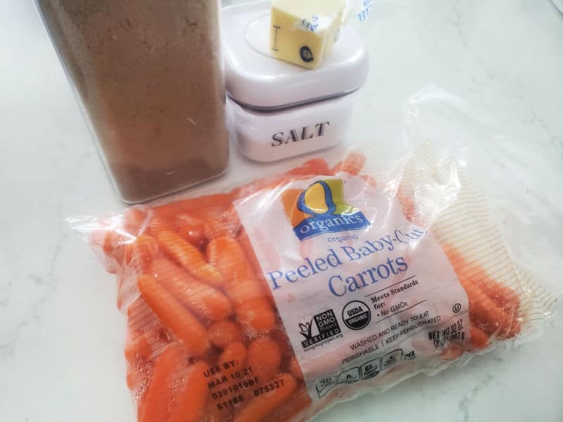 Cracker Barrel Carrots ingredients, baby carrots, salt, butter, and brown sugar