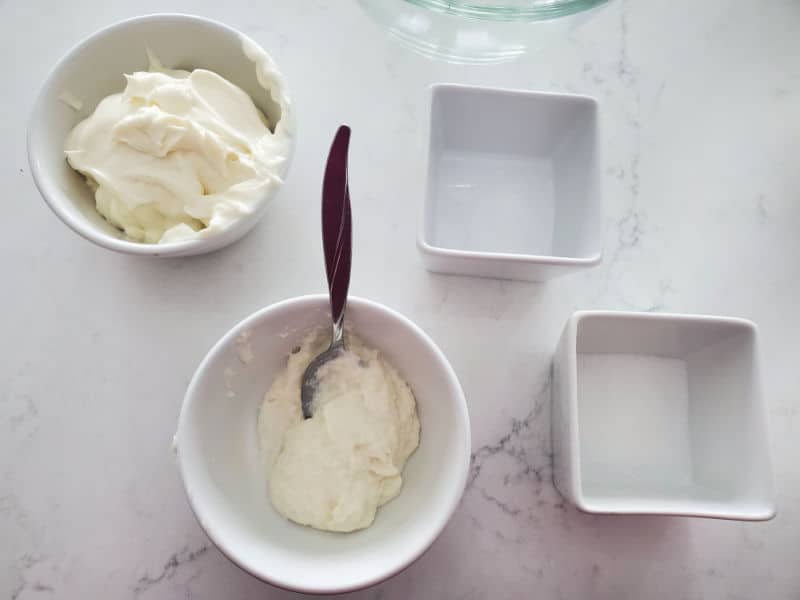 mayo and horseradish in bowls