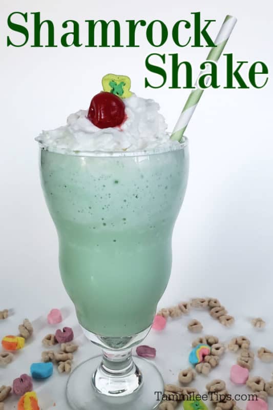 Shamrock Shake text over a green milkshake