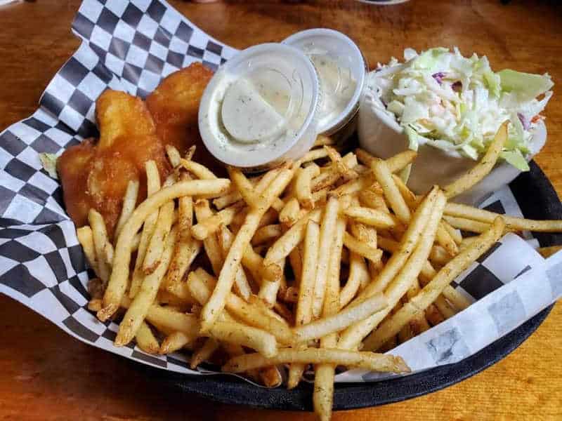 Fish and chips with coleslaw at the Brick in Roslyn, WA