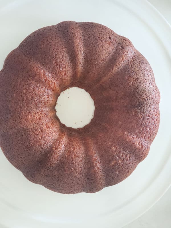 bundt cake on a white platter