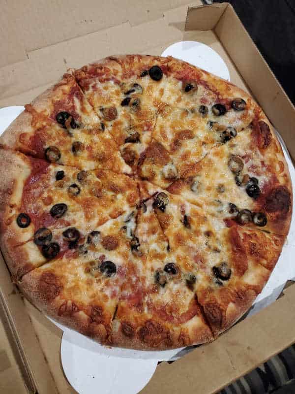 Black olive pizza from Village Pizza
