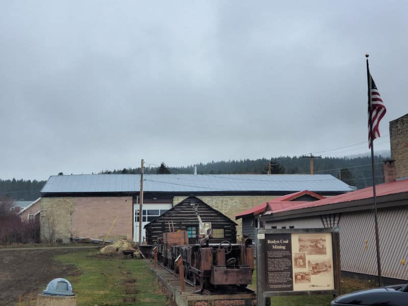 Roslyn Coal Mining sign and outdoor exhibit