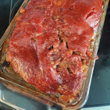 Stove Top Meatloaf in a glass baking dish.